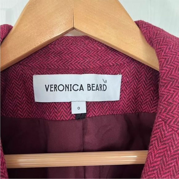$698 Veronica Beard Somner Dickey Jacket elbow patches Azalea Oxblood pink sz 0 - Picture 7 of 16